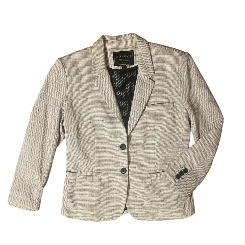 The Lucky Brand Textured Grey Pattern Lined Professional Schoolboy Blazer